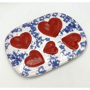 Vtg La Musa Italian Pottery Heart Trivet Wall Decor Hand Painted Italy Blue Red